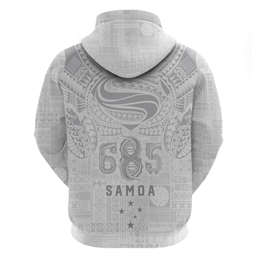 Super Samoa 685 Tribal Tattoo Zip Hoodie Siapo Pattern All-White Edition LT03 - Polynesian Pride