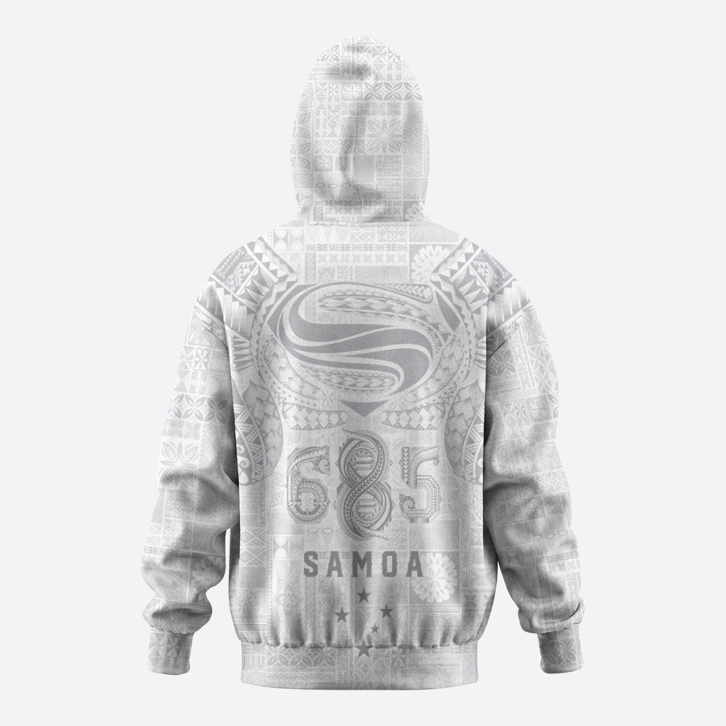 Super Samoa 685 Tribal Tattoo Zip Hoodie Siapo Pattern All-White Edition LT03 - Polynesian Pride