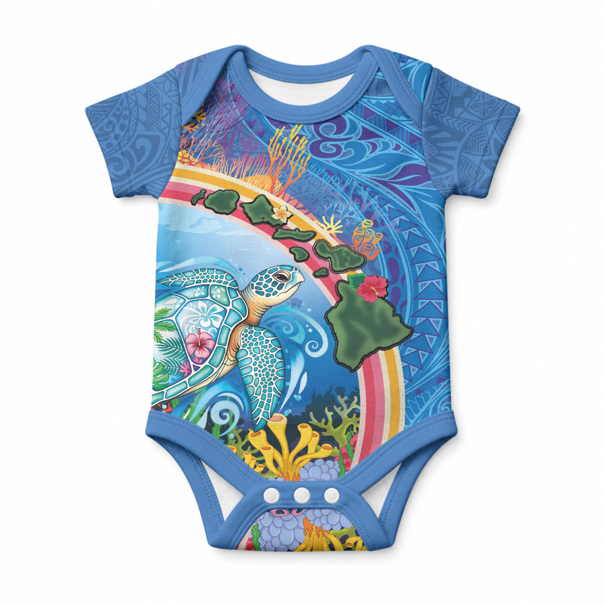 Hawaiian Connecting with the Ocean Baby Onesie Polynesian Pattern LT03 Blue - Polynesian Pride