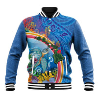 Hawaiian Connecting with the Ocean Baseball Jacket Polynesian Pattern LT03 Unisex Blue - Polynesian Pride