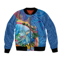 Hawaiian Connecting with the Ocean Bomber Jacket Polynesian Pattern LT03 Unisex Blue - Polynesian Pride