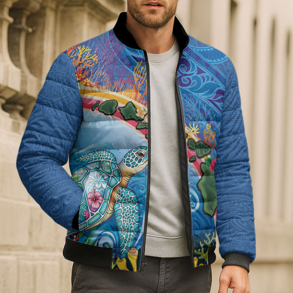 Hawaiian Connecting with the Ocean Bomber Puffer Jacket Polynesian Pattern LT03 - Polynesian Pride