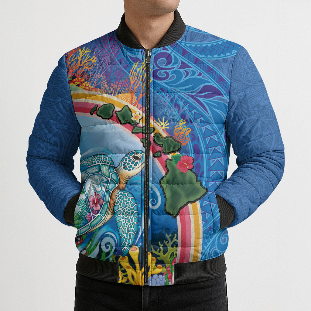 Hawaiian Connecting with the Ocean Bomber Puffer Jacket Polynesian Pattern LT03 - Polynesian Pride