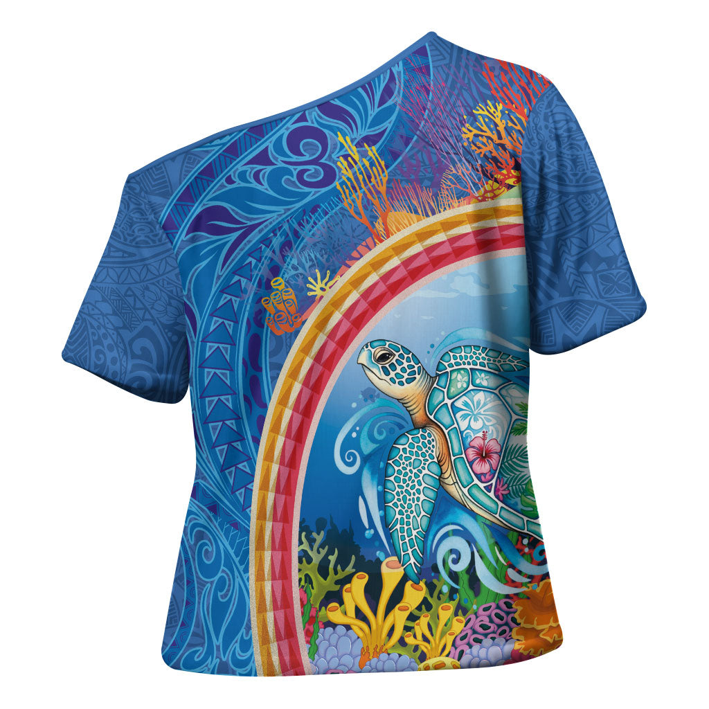 Hawaiian Connecting with the Ocean Cross Shoulder Shirt Polynesian Pattern LT03 - Polynesian Pride
