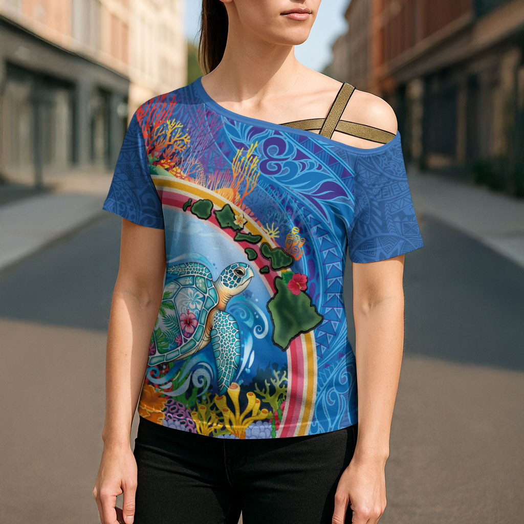 Hawaiian Connecting with the Ocean Cross Shoulder Shirt Polynesian Pattern LT03 - Polynesian Pride
