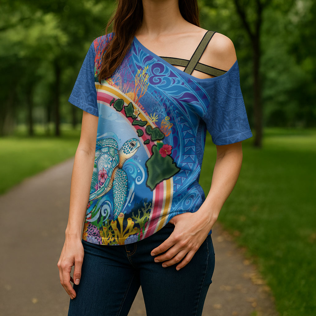 Hawaiian Connecting with the Ocean Cross Shoulder Shirt Polynesian Pattern LT03 - Polynesian Pride