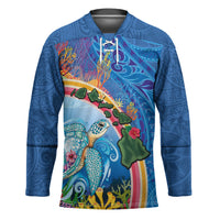 Hawaiian Connecting with the Ocean Hockey Jersey Polynesian Pattern LT03 Unisex Blue - Polynesian Pride