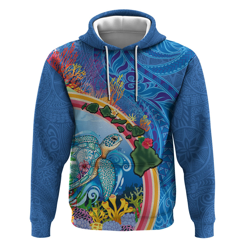 Hawaiian Connecting with the Ocean Hoodie Polynesian Pattern LT03 Pullover Hoodie Blue - Polynesian Pride