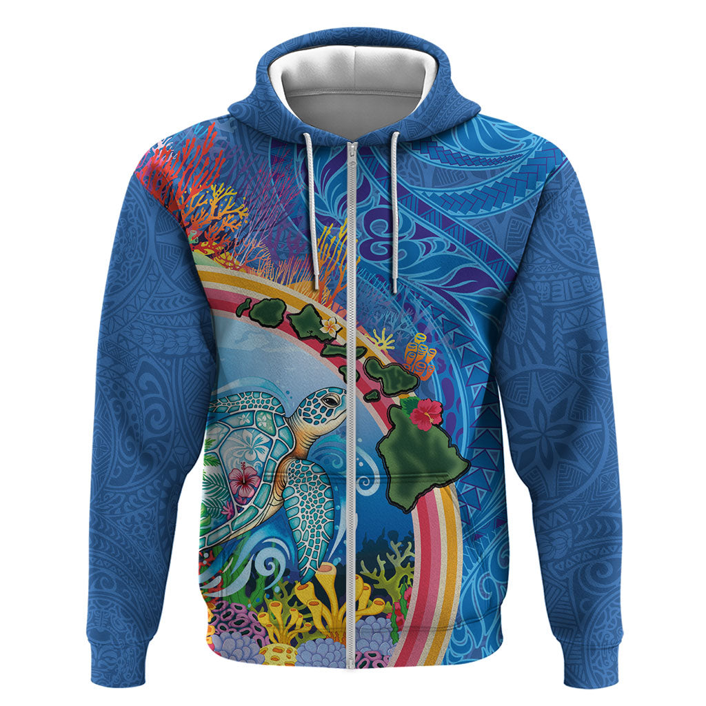 Hawaiian Connecting with the Ocean Hoodie Polynesian Pattern LT03 Zip Hoodie Blue - Polynesian Pride