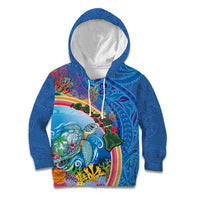 Hawaiian Connecting with the Ocean Kid Hoodie Polynesian Pattern LT03 Hoodie Blue - Polynesian Pride