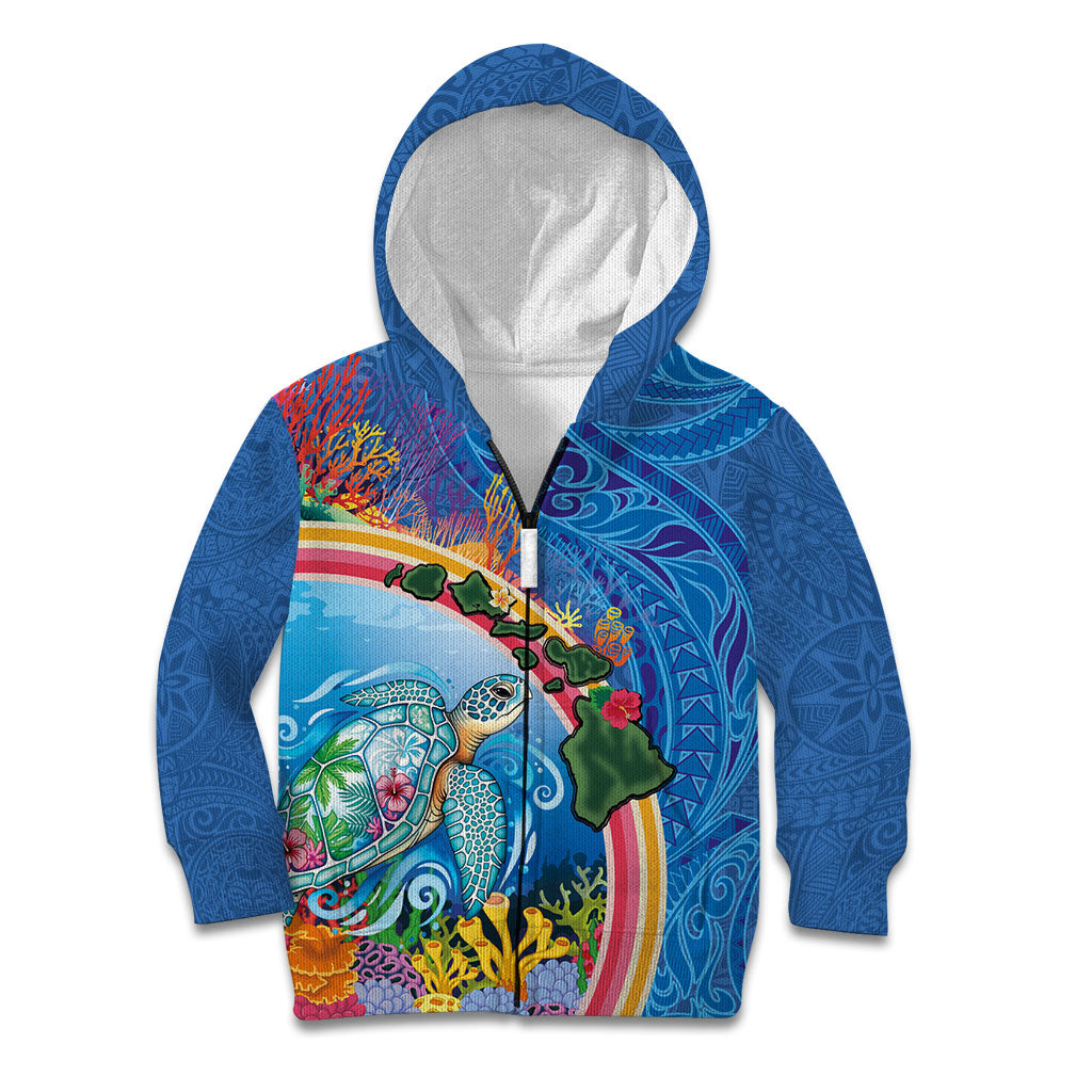 Hawaiian Connecting with the Ocean Kid Hoodie Polynesian Pattern LT03 Zip Hoodie Blue - Polynesian Pride
