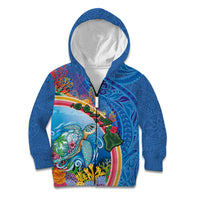 Hawaiian Connecting with the Ocean Kid Hoodie Polynesian Pattern LT03 Zip Hoodie Blue - Polynesian Pride