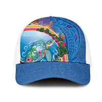 Hawaiian Connecting with the Ocean Mesh Trucker Cap Polynesian Pattern LT03 One Size White Blue - Polynesian Pride