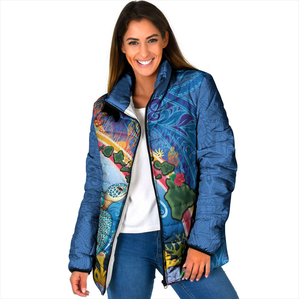 Hawaiian Connecting with the Ocean Padded Jacket Polynesian Pattern LT03 Women Blue - Polynesian Pride