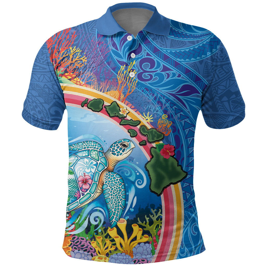 Hawaiian Connecting with the Ocean Polo Shirt Polynesian Pattern LT03 Blue - Polynesian Pride