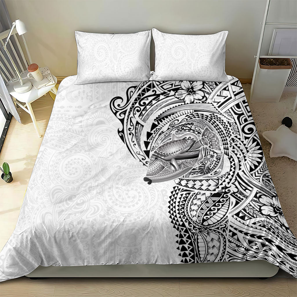 Hawaiian Humuhumu Tribal Tattoo Bedding Set Polynesian Kakau White Color LT03 - Polynesian Pride