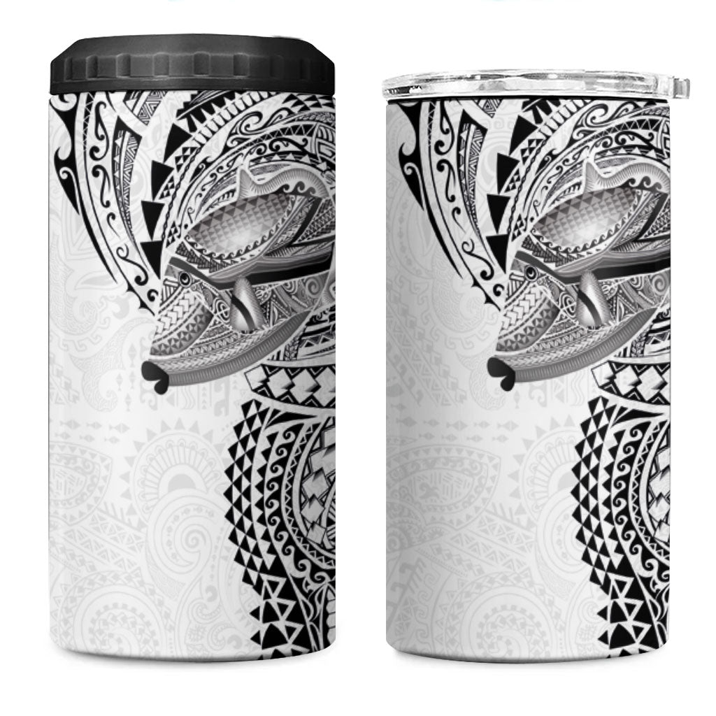 Hawaiian Humuhumu Tribal Tattoo 4 in 1 Can Cooler Tumbler Polynesian Kakau White Color LT03 One Size: 16 oz White - Polynesian Pride