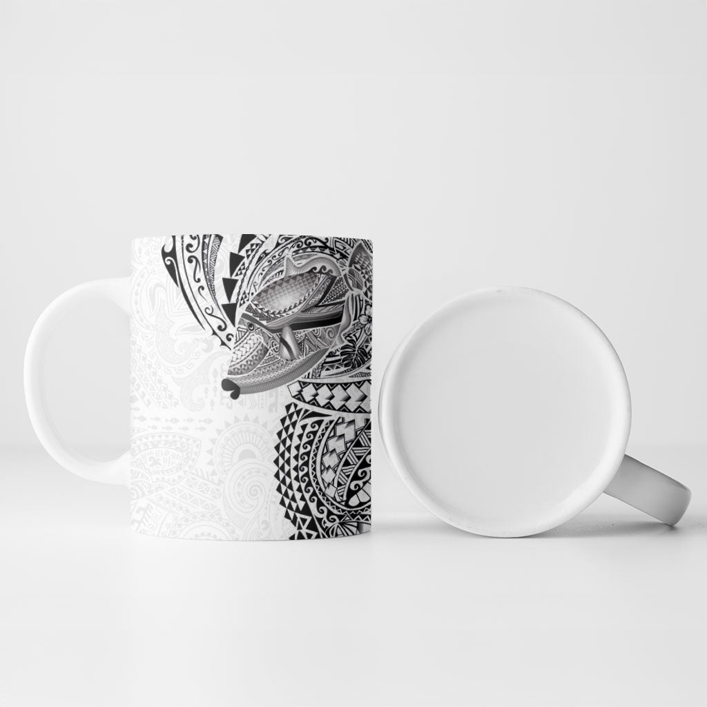 Hawaiian Humuhumu Tribal Tattoo Ceramic Mug Polynesian Kakau White Color LT03 - Polynesian Pride