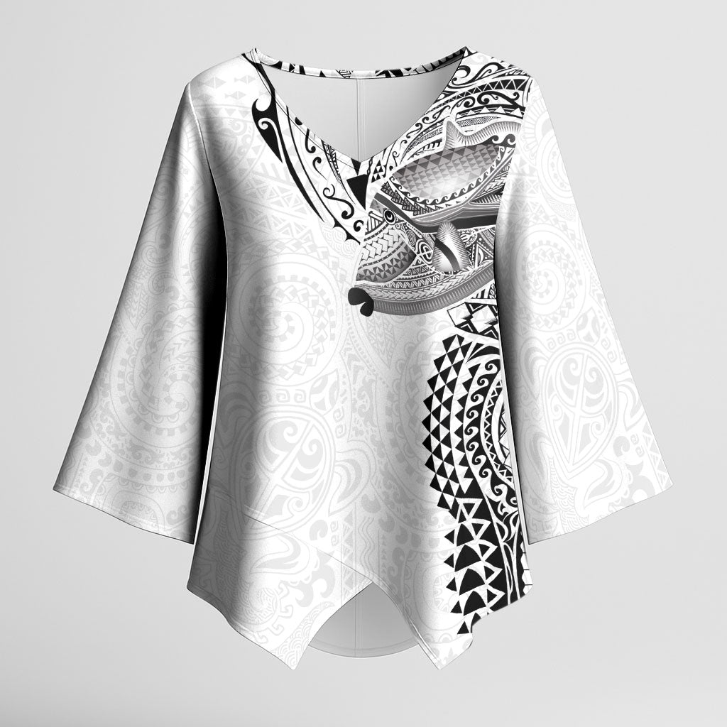 Hawaiian Humuhumu Tribal Tattoo Kimono Sleeve Blouse Polynesian Kakau White Color LT03 Female White - Polynesian Pride