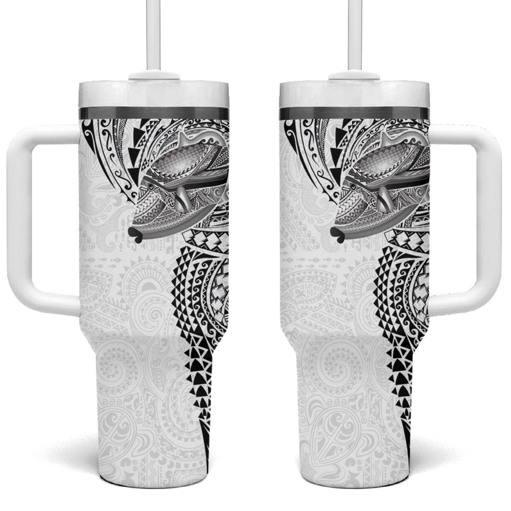 Hawaiian Humuhumu Tribal Tattoo Tumbler With Handle Polynesian Kakau White Color LT03 One Size: 40 oz White - Polynesian Pride