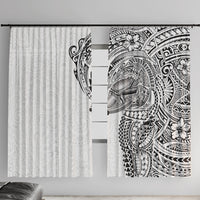 Hawaiian Humuhumu Tribal Tattoo Window Curtain Polynesian Kakau White Color LT03 With Hooks White - Polynesian Pride