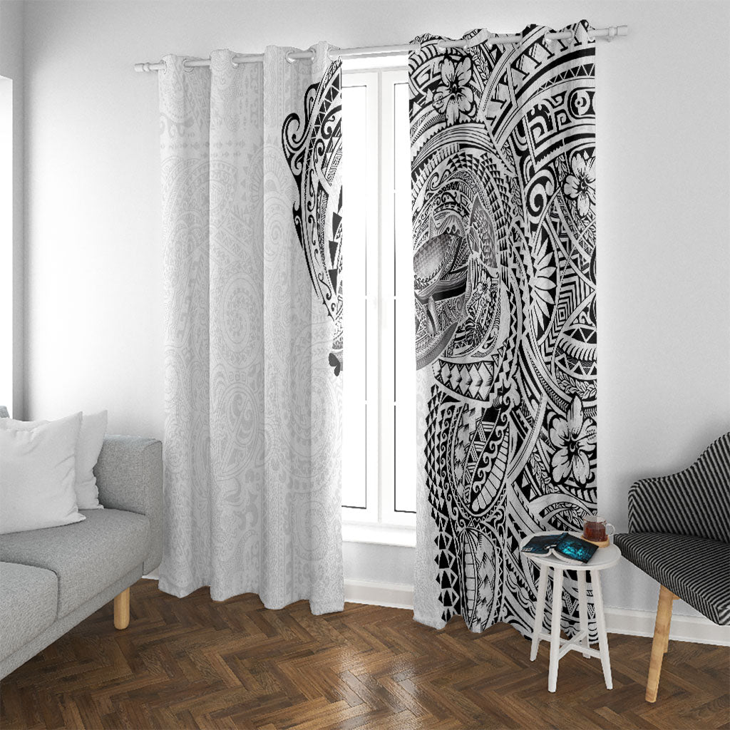 Hawaiian Humuhumu Tribal Tattoo Window Curtain Polynesian Kakau White Color LT03 With Grommets White - Polynesian Pride