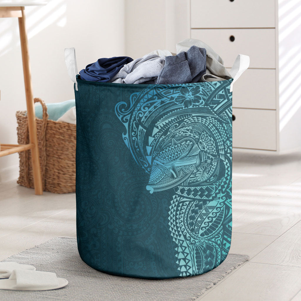 Hawaiian Humuhumu Tribal Tattoo Laundry Basket Polynesian Kakau Ocean Color LT03 Blue - Polynesian Pride