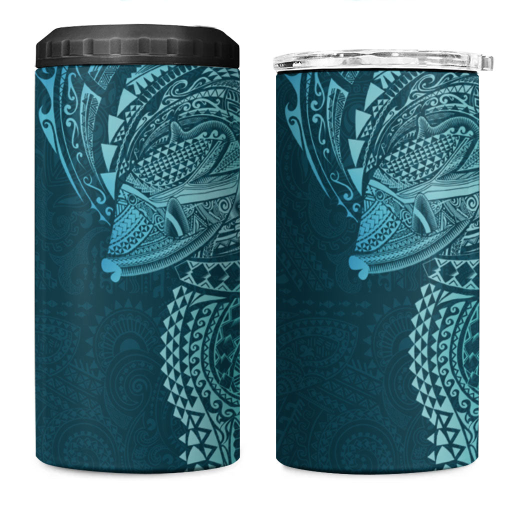 Hawaiian Humuhumu Tribal Tattoo 4 in 1 Can Cooler Tumbler Polynesian Kakau Ocean Color LT03 One Size: 16 oz Blue - Polynesian Pride