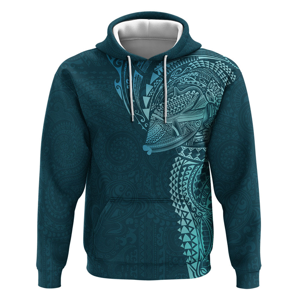 Hawaiian Humuhumu Tribal Tattoo Hoodie Polynesian Kakau Ocean Color LT03 Pullover Hoodie Blue - Polynesian Pride
