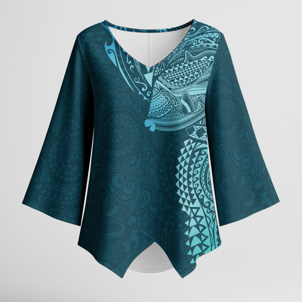 Hawaiian Humuhumu Tribal Tattoo Kimono Sleeve Blouse Polynesian Kakau Ocean Color LT03 Female Blue - Polynesian Pride