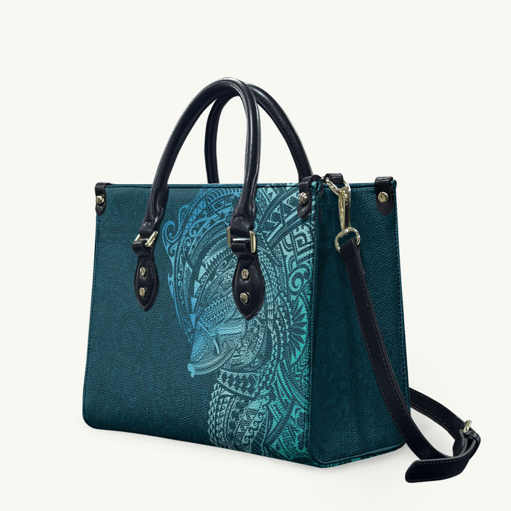 Hawaiian Humuhumu Tribal Tattoo Leather Bag Polynesian Kakau Ocean Color LT03 Blue - Polynesian Pride