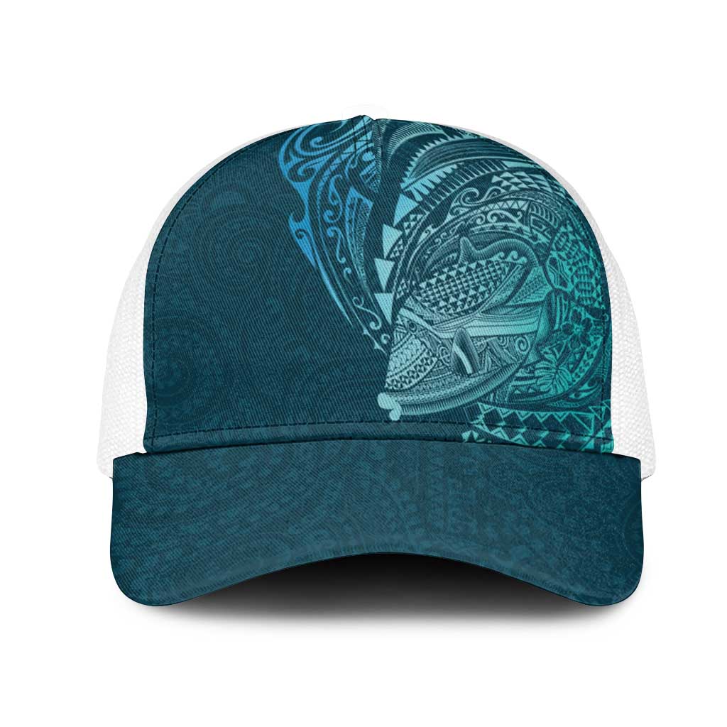 Hawaiian Humuhumu Tribal Tattoo Mesh Trucker Cap Polynesian Kakau Ocean Color LT03 One Size White Blue - Polynesian Pride