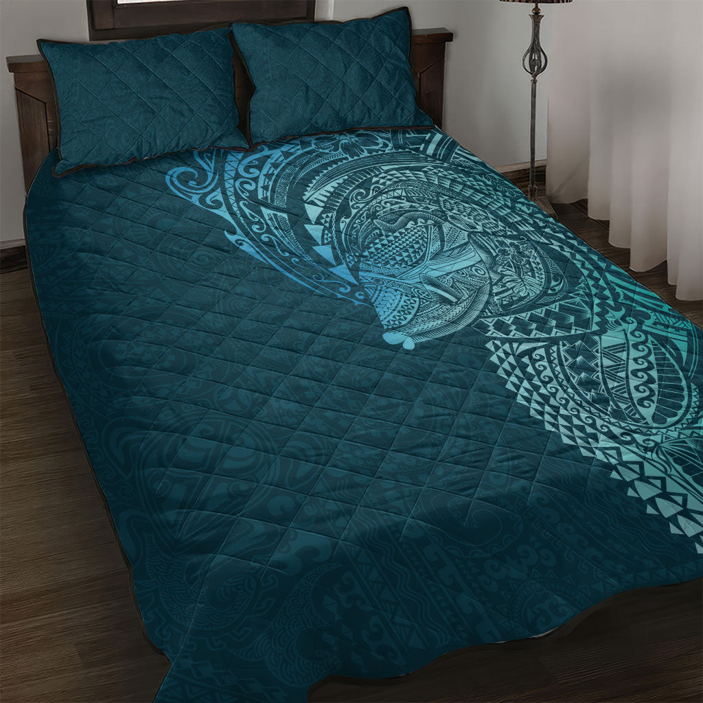 Hawaiian Humuhumu Tribal Tattoo Quilt Bed Set Polynesian Kakau Ocean Color LT03 Blue - Polynesian Pride