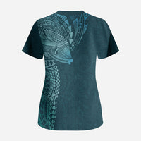Hawaiian Humuhumu Tribal Tattoo Scrub Top Polynesian Kakau Ocean Color LT03 - Polynesian Pride