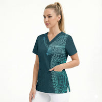 Hawaiian Humuhumu Tribal Tattoo Scrub Top Polynesian Kakau Ocean Color LT03 - Polynesian Pride