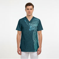 Hawaiian Humuhumu Tribal Tattoo Scrub Top Polynesian Kakau Ocean Color LT03 - Polynesian Pride