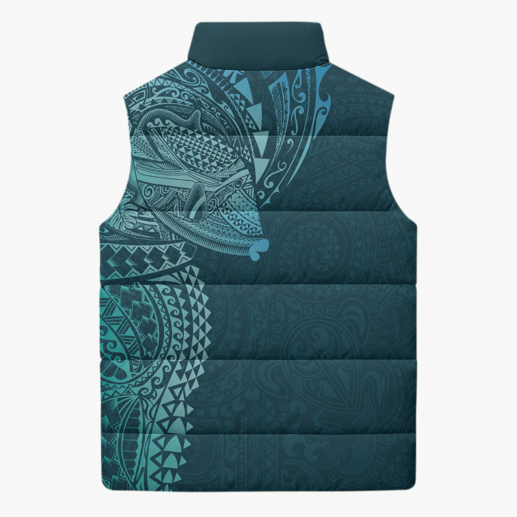 Hawaiian Humuhumu Tribal Tattoo Sleeveless Puffer Jacket Polynesian Kakau Ocean Color LT03 - Polynesian Pride