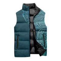 Hawaiian Humuhumu Tribal Tattoo Sleeveless Puffer Jacket Polynesian Kakau Ocean Color LT03 - Polynesian Pride