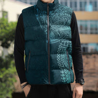 Hawaiian Humuhumu Tribal Tattoo Sleeveless Puffer Jacket Polynesian Kakau Ocean Color LT03 - Polynesian Pride