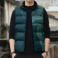 Hawaiian Humuhumu Tribal Tattoo Sleeveless Puffer Jacket Polynesian Kakau Ocean Color LT03 - Polynesian Pride