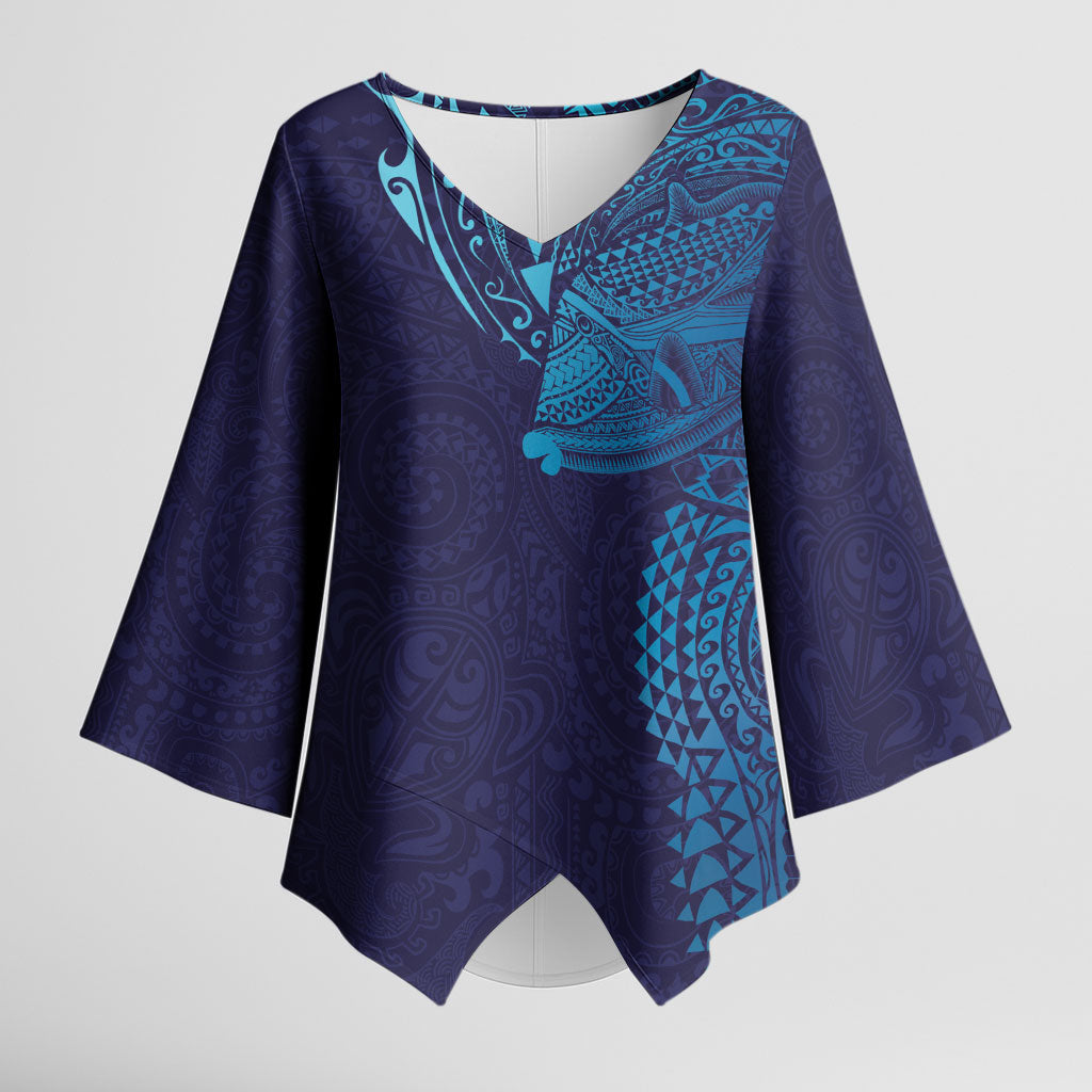 Hawaiian Humuhumu Tribal Tattoo Kimono Sleeve Blouse Polynesian Kakau Turquoise Color LT03 Female Turquoise - Polynesian Pride