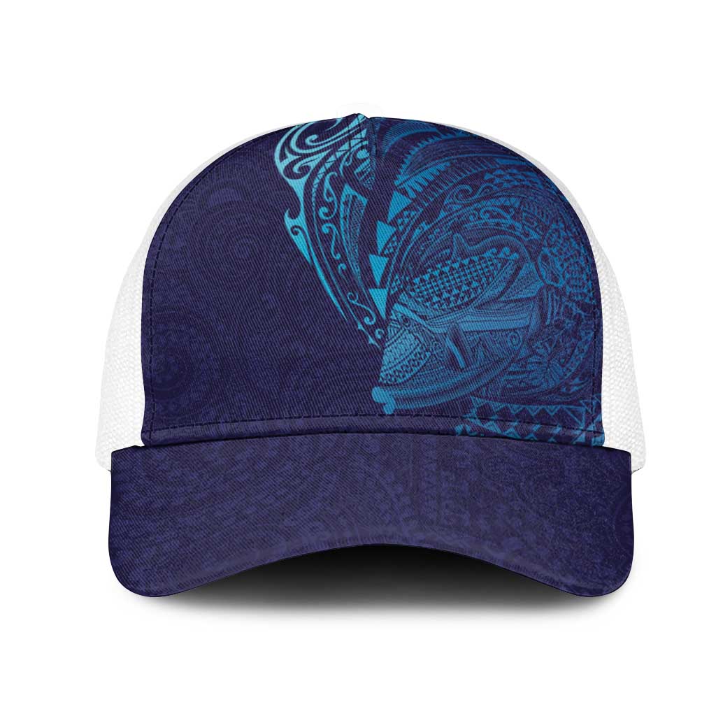Hawaiian Humuhumu Tribal Tattoo Mesh Trucker Cap Polynesian Kakau Turquoise Color LT03 One Size White Turquoise - Polynesian Pride
