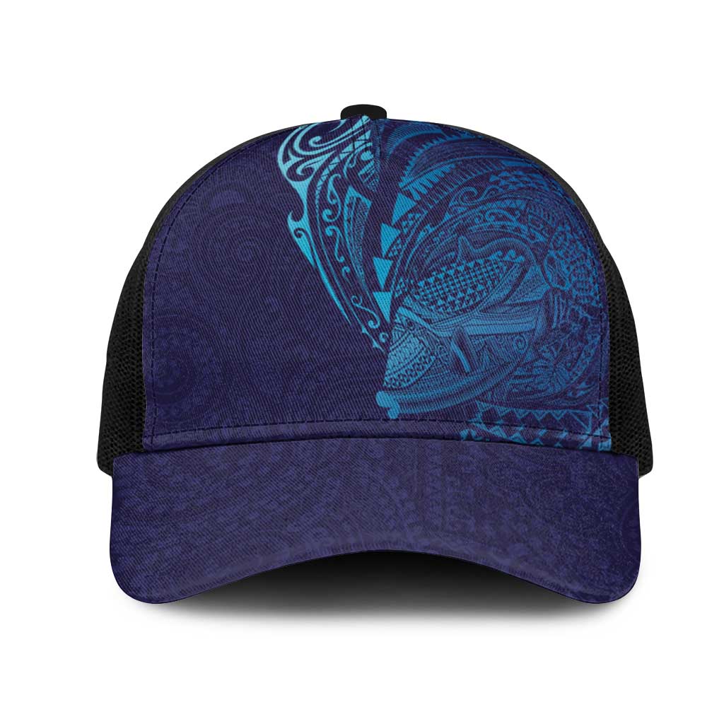 Hawaiian Humuhumu Tribal Tattoo Mesh Trucker Cap Polynesian Kakau Turquoise Color LT03 One Size Black Turquoise - Polynesian Pride