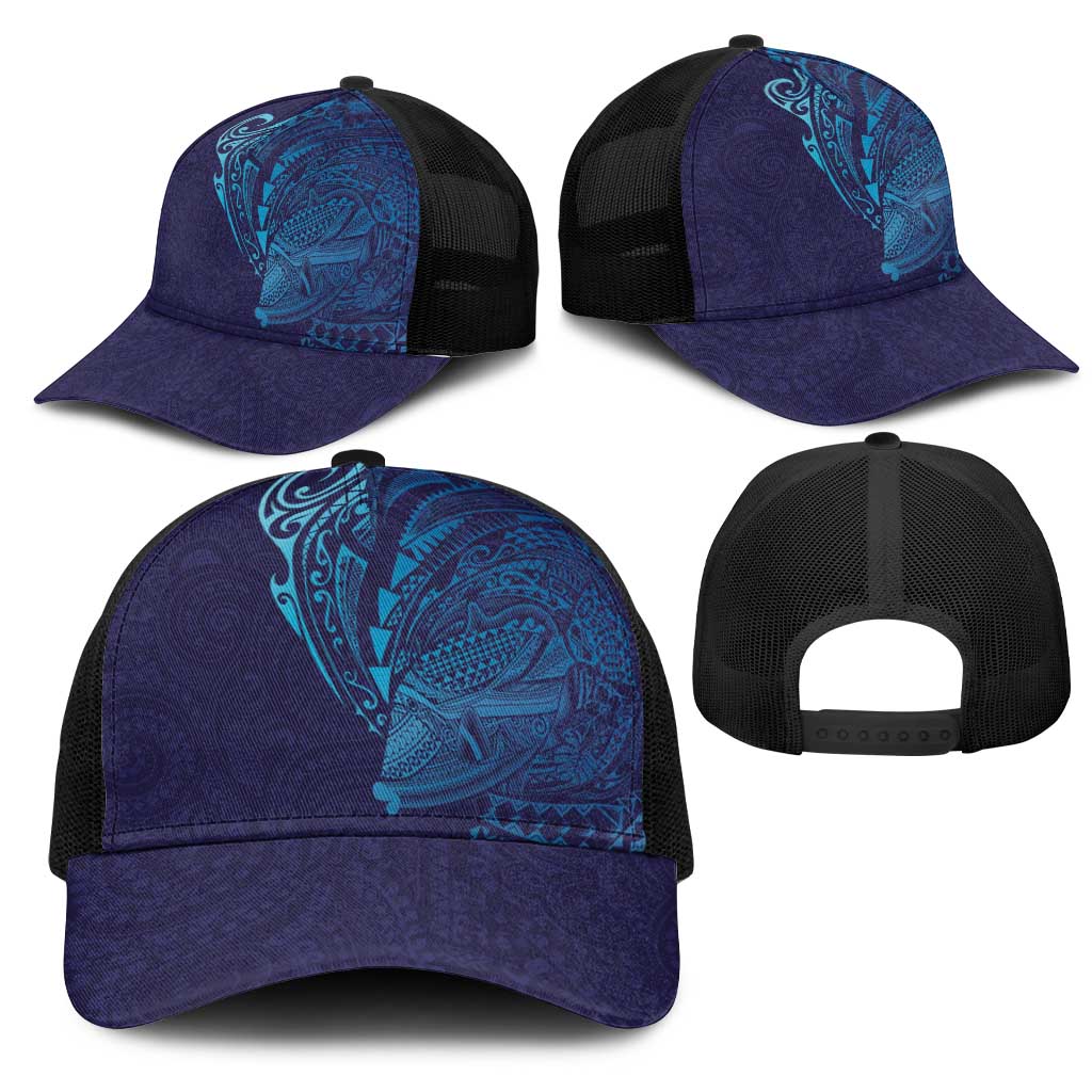 Hawaiian Humuhumu Tribal Tattoo Mesh Trucker Cap Polynesian Kakau Turquoise Color LT03 - Polynesian Pride