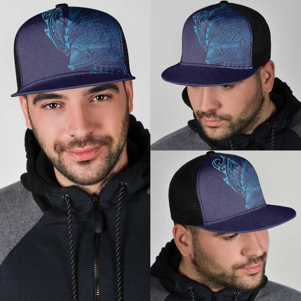 Hawaiian Humuhumu Tribal Tattoo Mesh Trucker Cap Polynesian Kakau Turquoise Color LT03 - Polynesian Pride