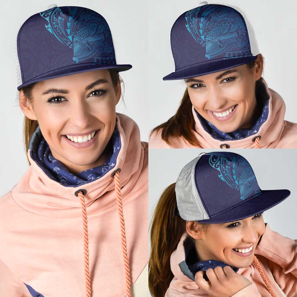 Hawaiian Humuhumu Tribal Tattoo Mesh Trucker Cap Polynesian Kakau Turquoise Color LT03 - Polynesian Pride