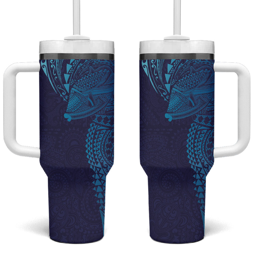 Hawaiian Humuhumu Tribal Tattoo Tumbler With Handle Polynesian Kakau Turquoise Color LT03 One Size: 40 oz Turquoise - Polynesian Pride