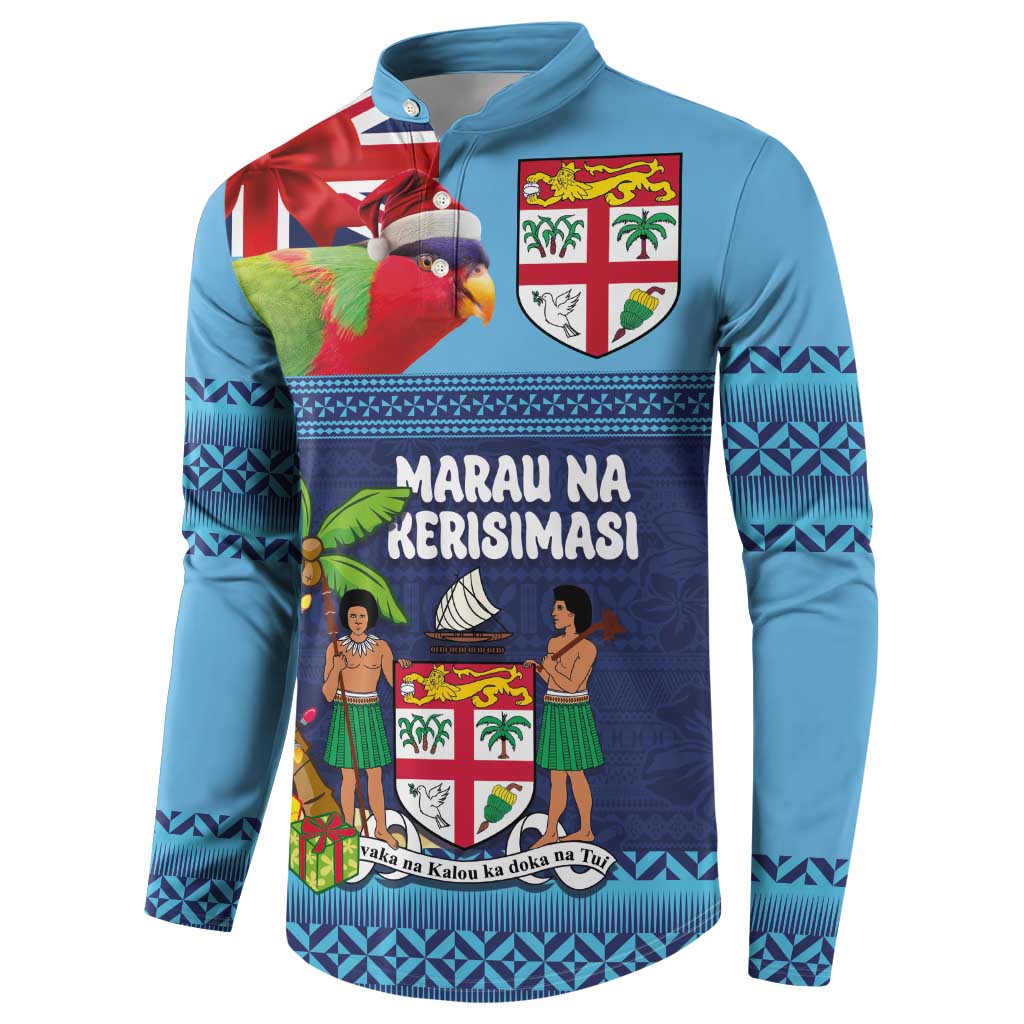 Fiji Marau na Kerisimasi Button Sweatshirt Christmas Collared Lory - Fiji Emblems and Xmas Palm Tree Tapa Art Pattern LT03 - Polynesian Pride