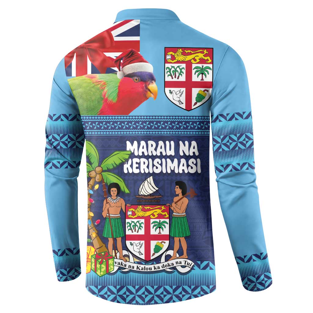 Fiji Marau na Kerisimasi Button Sweatshirt Christmas Collared Lory - Fiji Emblems and Xmas Palm Tree Tapa Art Pattern LT03 - Polynesian Pride