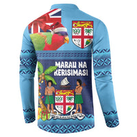 Fiji Marau na Kerisimasi Button Sweatshirt Christmas Collared Lory - Fiji Emblems and Xmas Palm Tree Tapa Art Pattern LT03 - Polynesian Pride